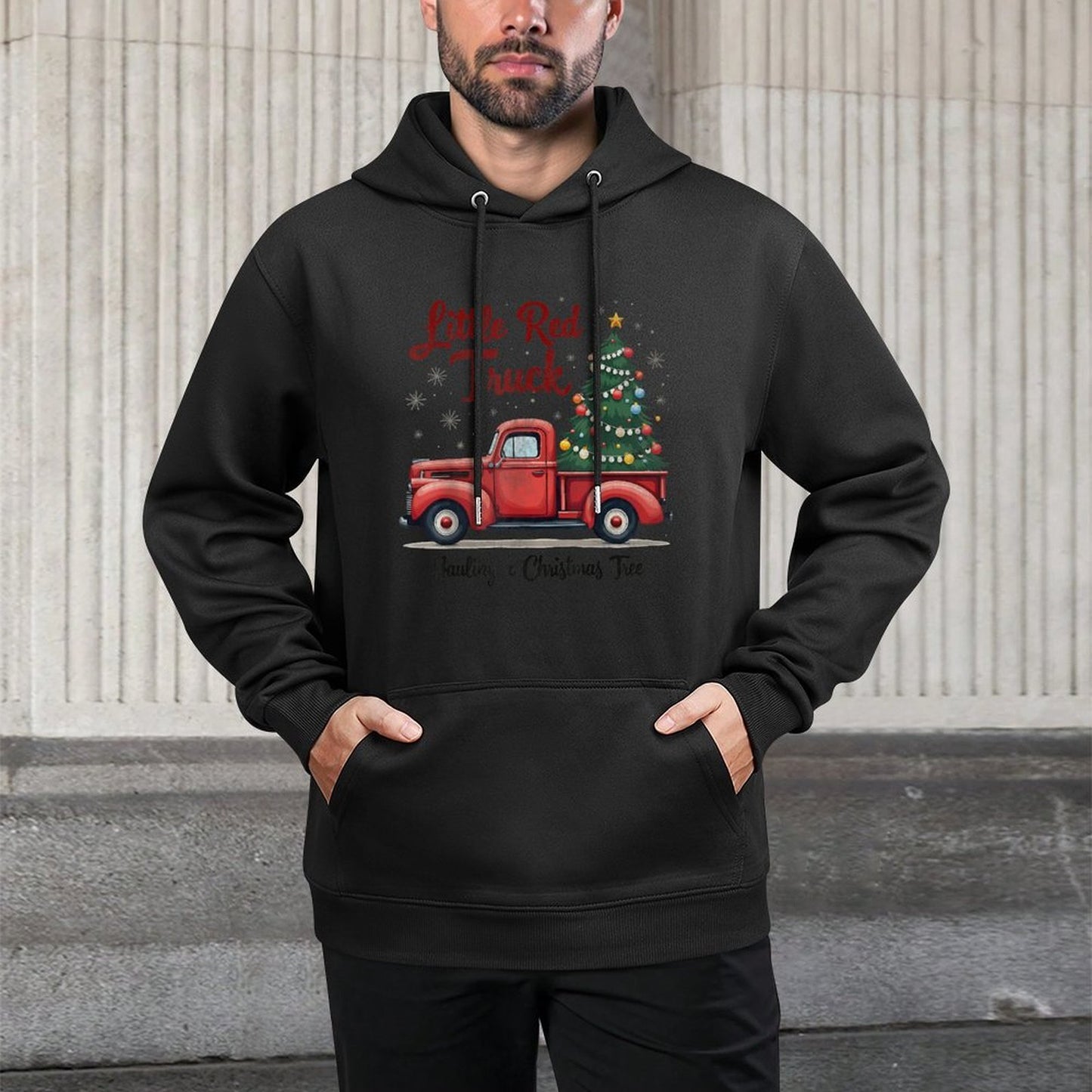Little Red Truck Hauling A Christmas Tree Family Matching Casual Wear Hoodie