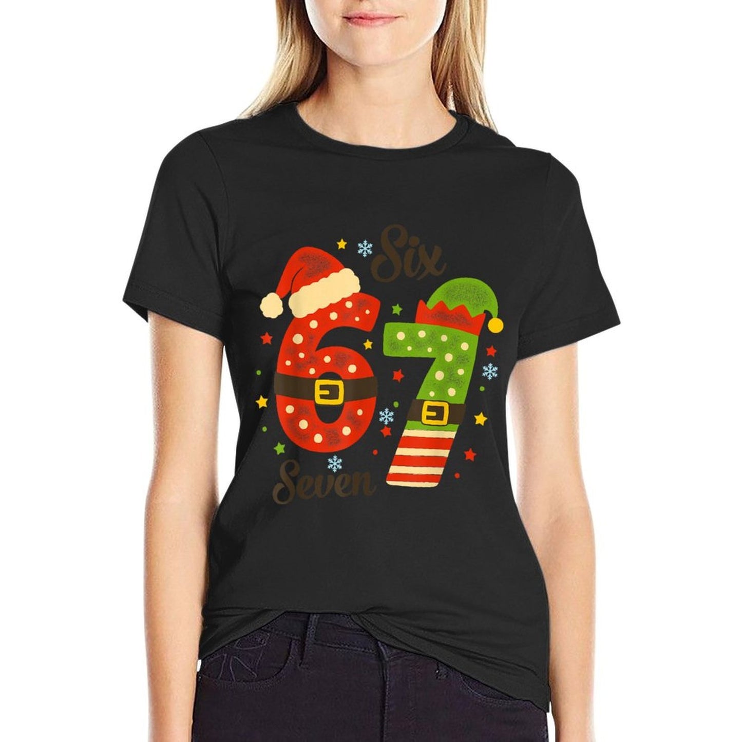 Funny 67 Christmas Kids Adults Santa Elf Meme Six Seven  Slim-fit Cut T-Shirt