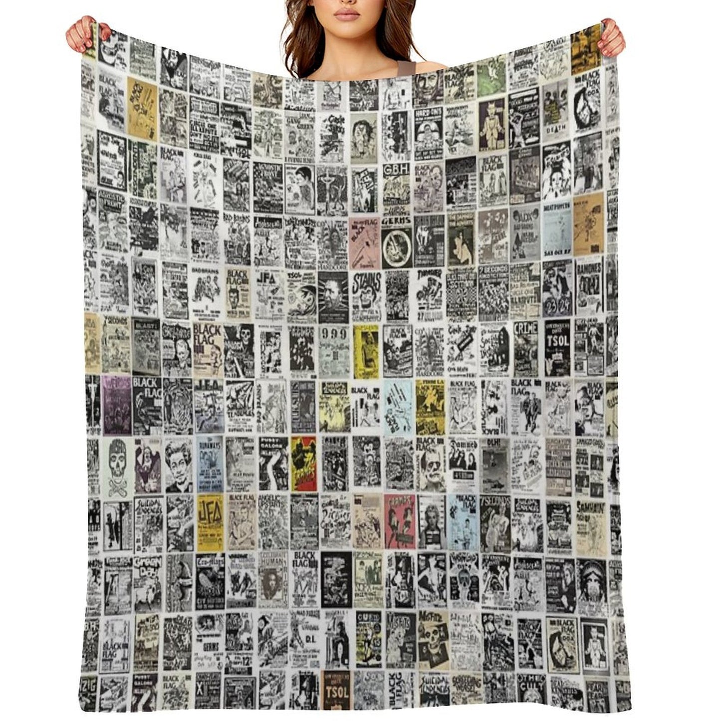 Vintage Punk Rock Flyers Throw Blanket