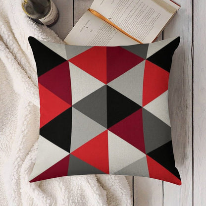 Red, Black, White And Grey Pattern Linen Throw Pillow Cover