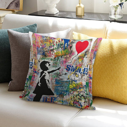 Balloon Girl Street Art Mashup Soft Anti-Pilling Throw Pillow