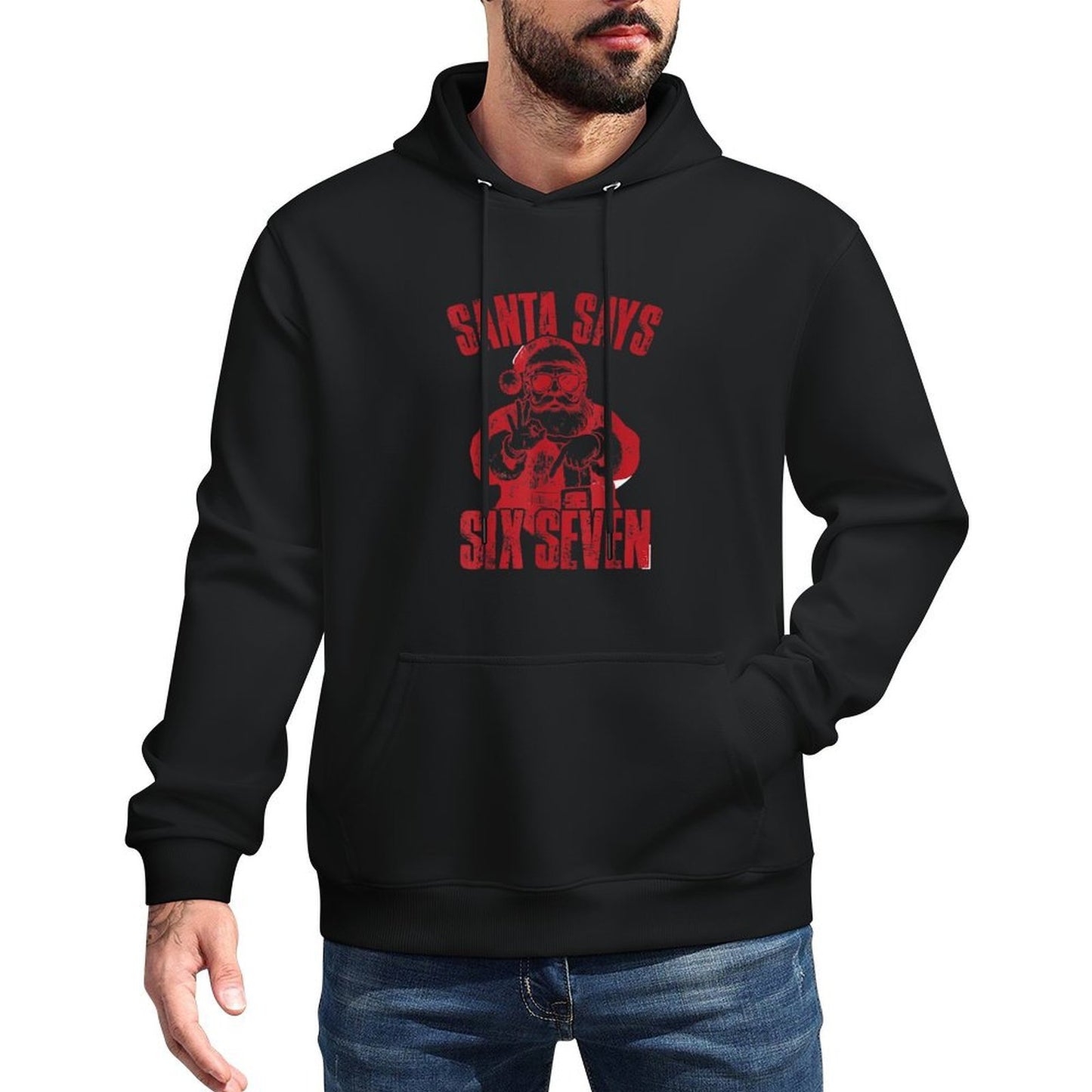 Funny Santa Says Six Seven Christmas 67 Meme Xmas Boys Girls Machine Washable Hoodie