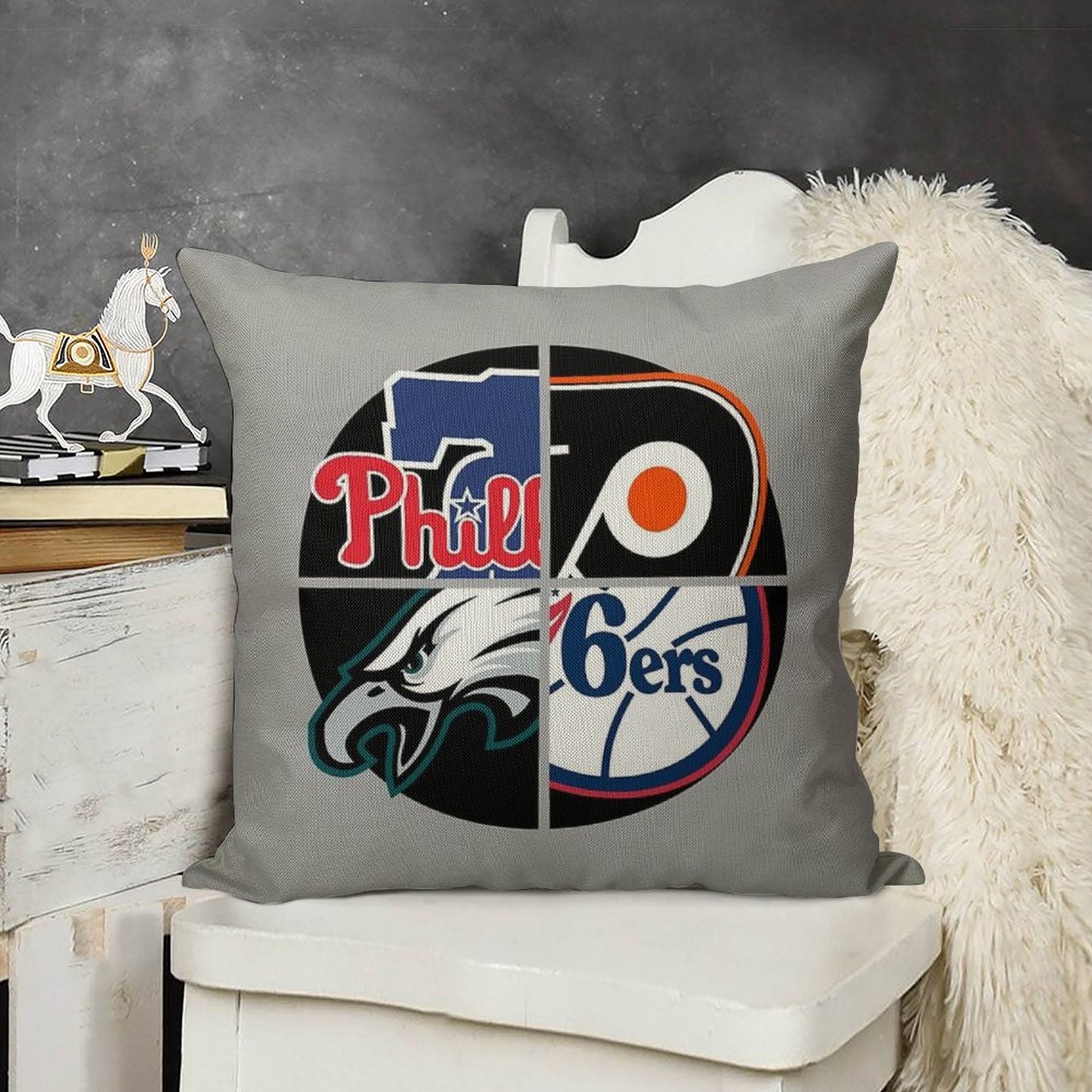 Philadelphia Sports Quad Linen Throw Pillow Cover