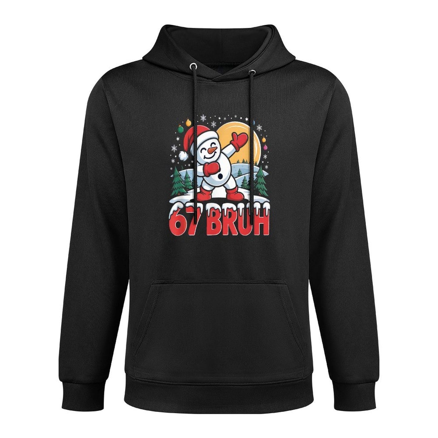 67 Bruh Funny Dabbing Snowman Santa Hat Winter Holiday Relaxed Fit Hoodie