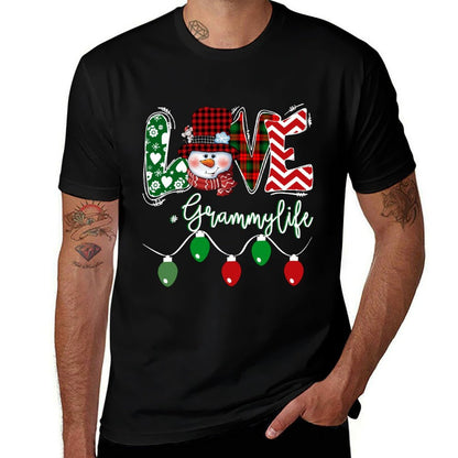 Grammy Snowman Love Grammy Life Christmas Red Plaid  Graphic-printed T-Shirt