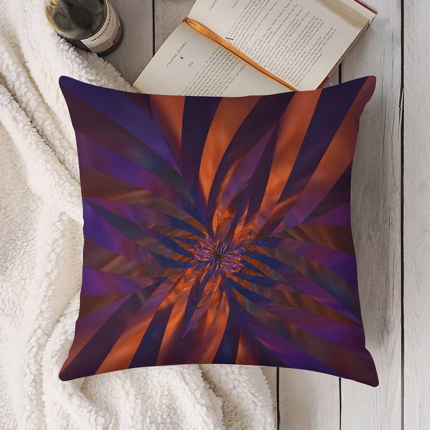 Abstract in Orange And Purple Linen Throw Pillow Cover