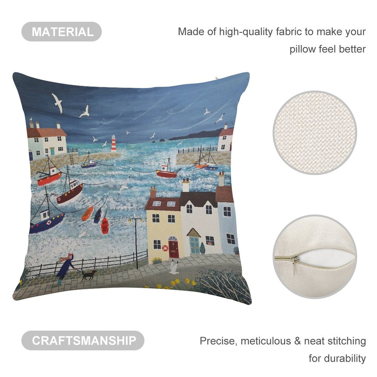 Stormy Harbour Linen Throw Pillow Cover
