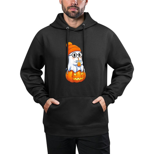 Ghost with Bubble Tea And Pumpkin Halloween Easy Care Hoodie