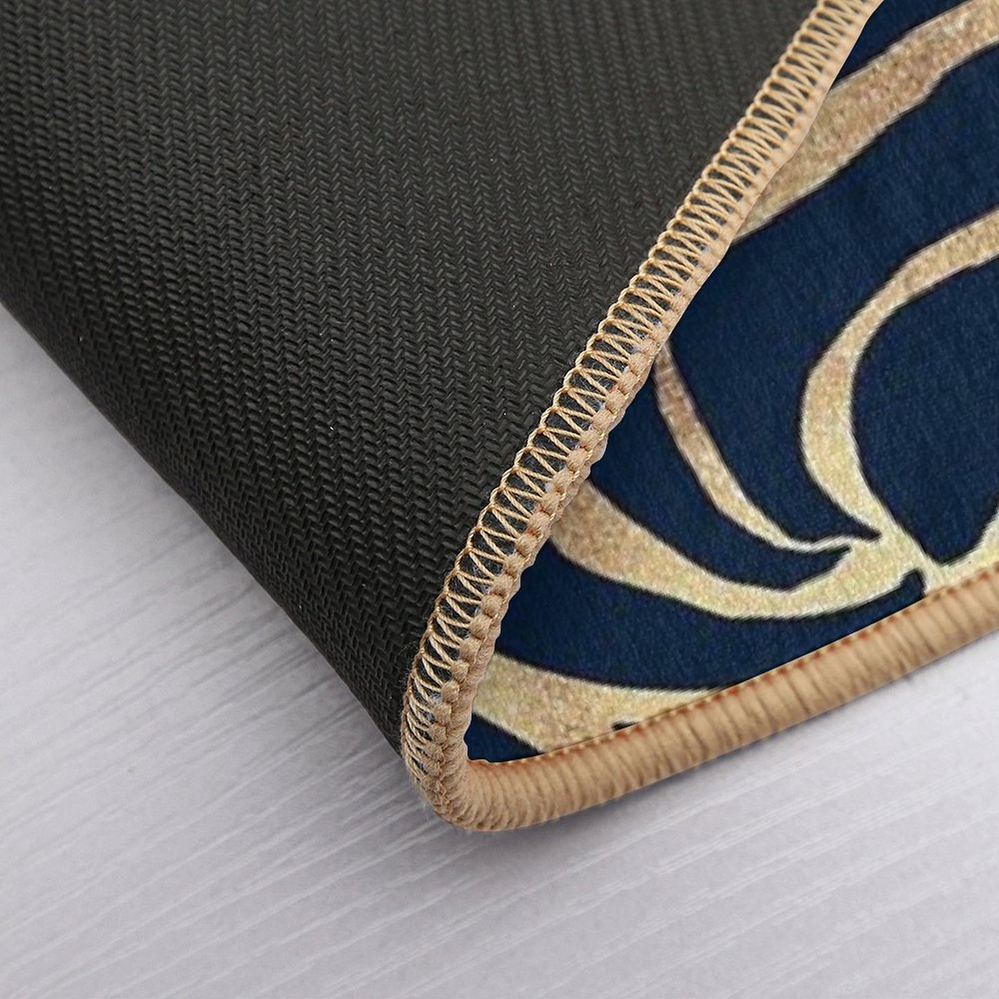 Elegant Navy Blue Gold Zebra Print Bath Mat