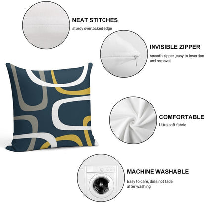 Midcentury Modern Loops Retro Pattern in Light Mustard, Grey, White, And Navy Blue Soft Anti-Pilling Throw Pillow