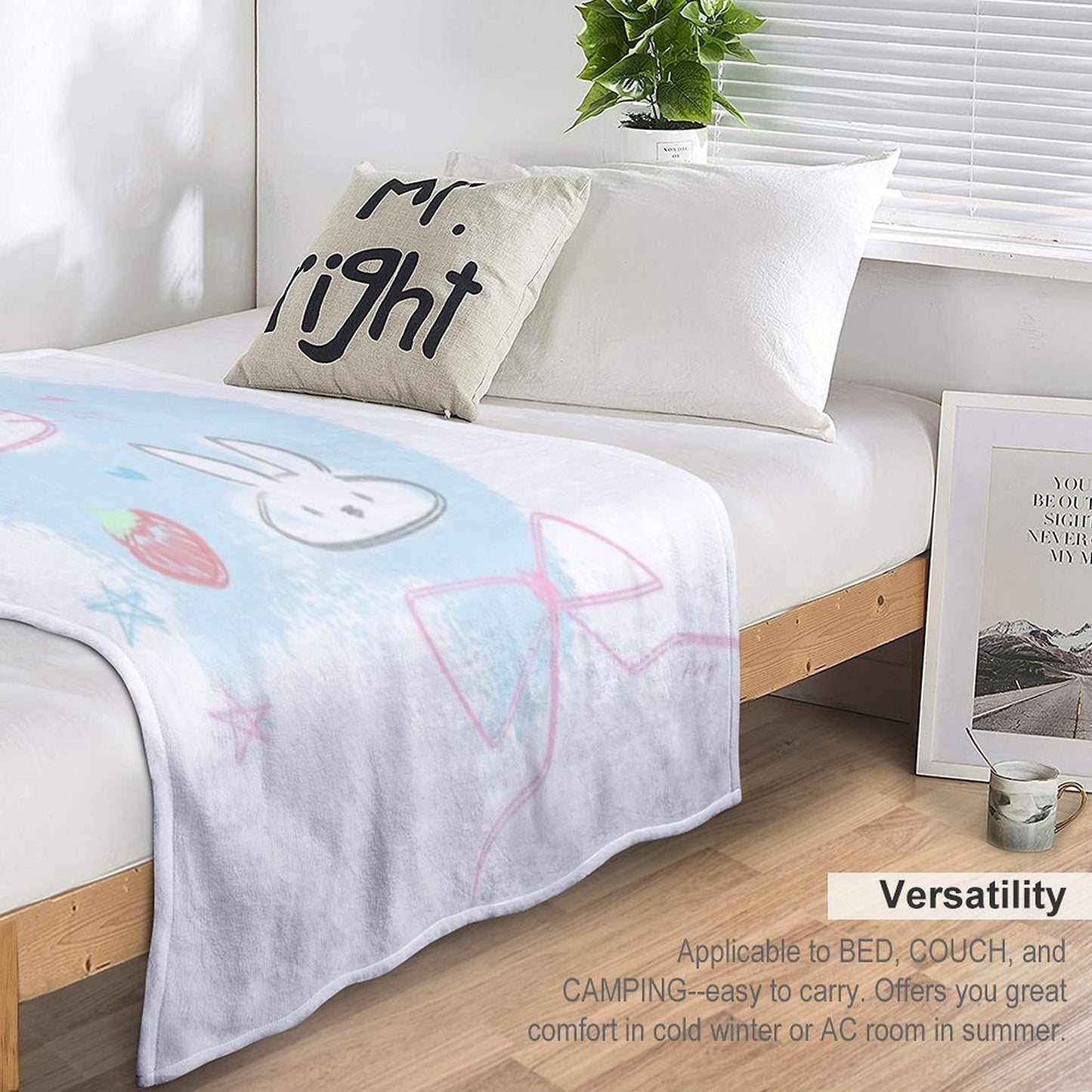 Bunny And Kitty Design (blue Ver 2) Throw Blanket