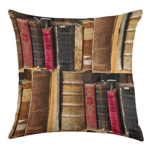 Bookworm Vintage Books in Bookshelf Linen Throw Pillow Cover