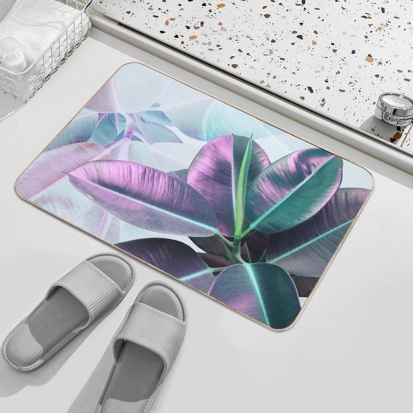 Violet Tropical Plant, Ficus Elastica  Absorbent Bath Mat