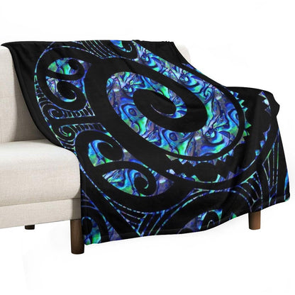 New Zealand Māori Paua Tattoo Koru Design Throw Blanket