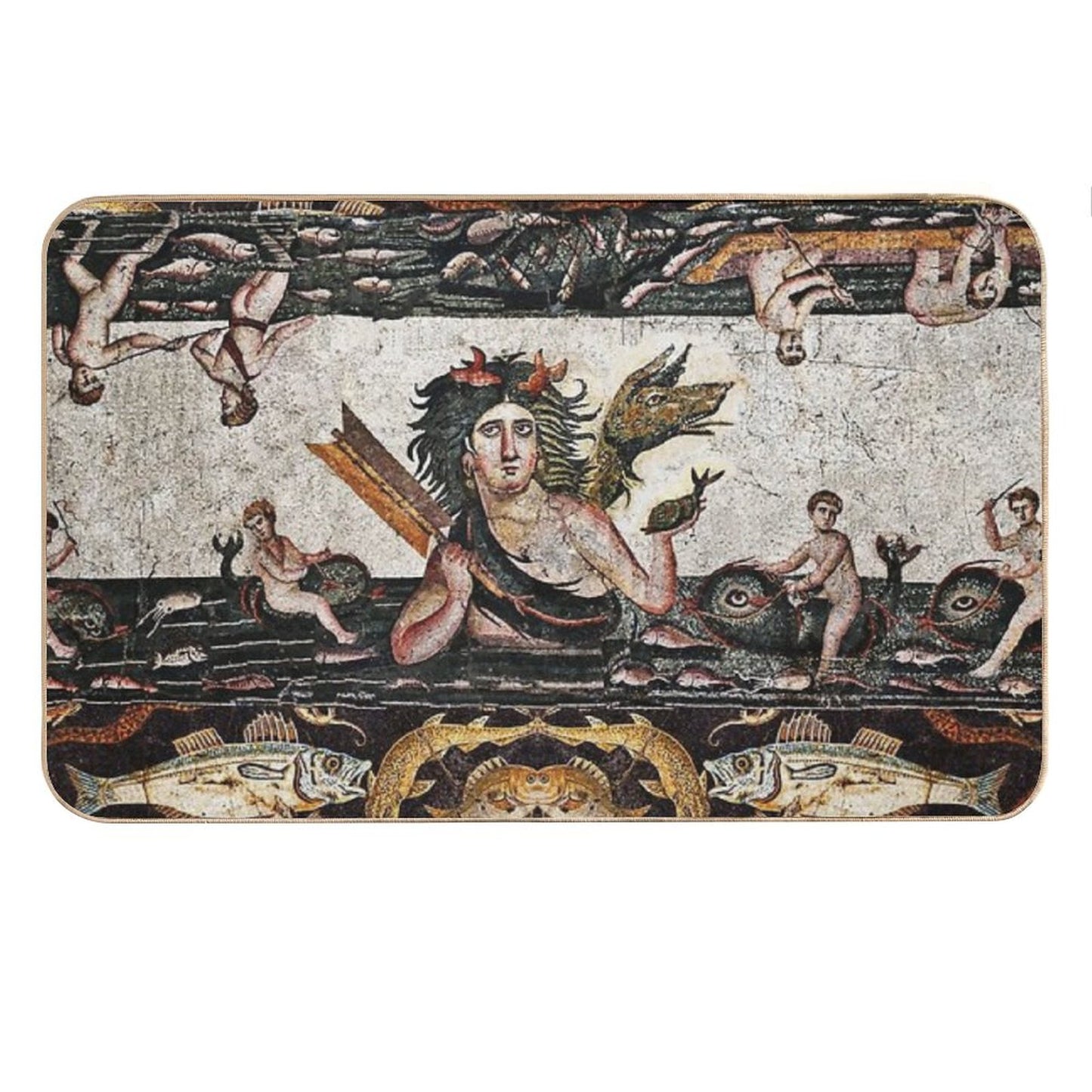 THALASSA SEA GODDESS WITH SNAKE DRAGON ,DOLPHINS,FISHES,NAUTICAL ,OCEAN - SEA LIFE MOSAICS Bath Mat