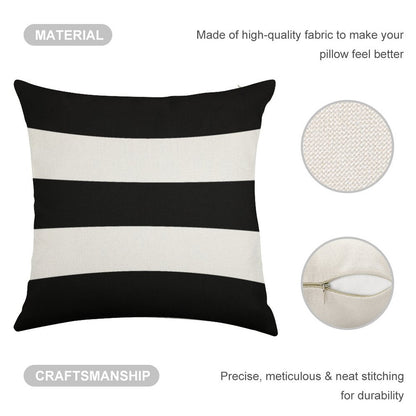 Modern Black White Striped Linen Throw Pillow Cover