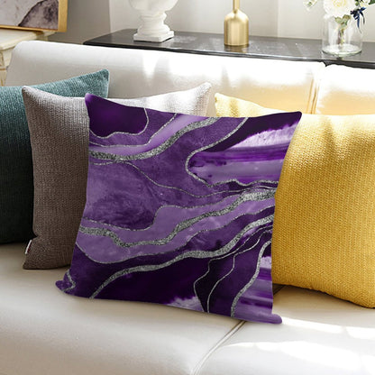 Purple Marble Agate Silver Glam #1 (Photo of Glitter Only - Not Reflective) Soft Shrink-Resistant Throw Pillow