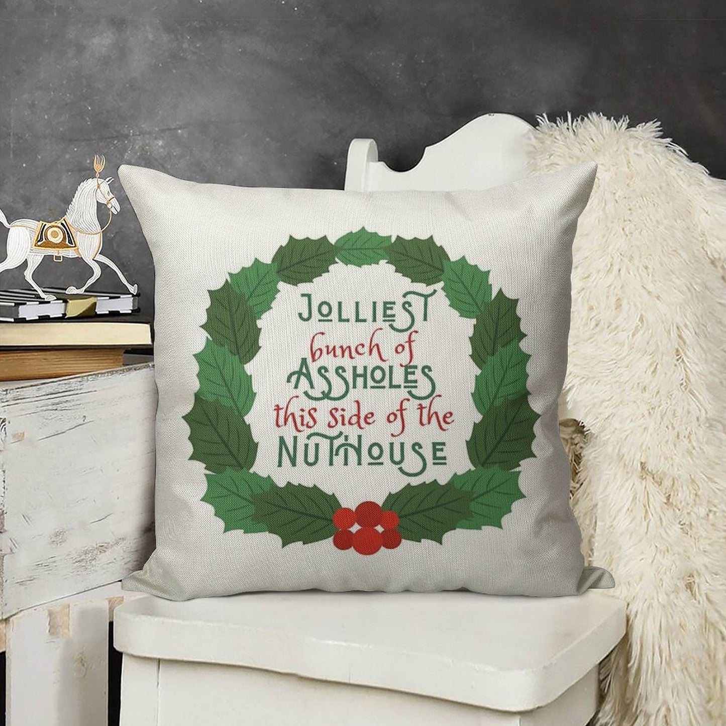 Jolliest Bunch of A-holes This Side of The Nuthouse - National Lampoon's Christmas Vacation in Wreath Linen Throw Pillow Cover