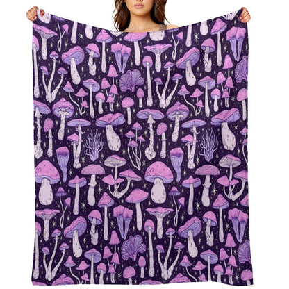 Deadly Mushrooms Dark Purple Throw Blanket