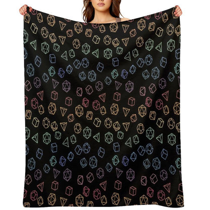 DnD Dice Rainbow on Black Pattern Throw Blanket