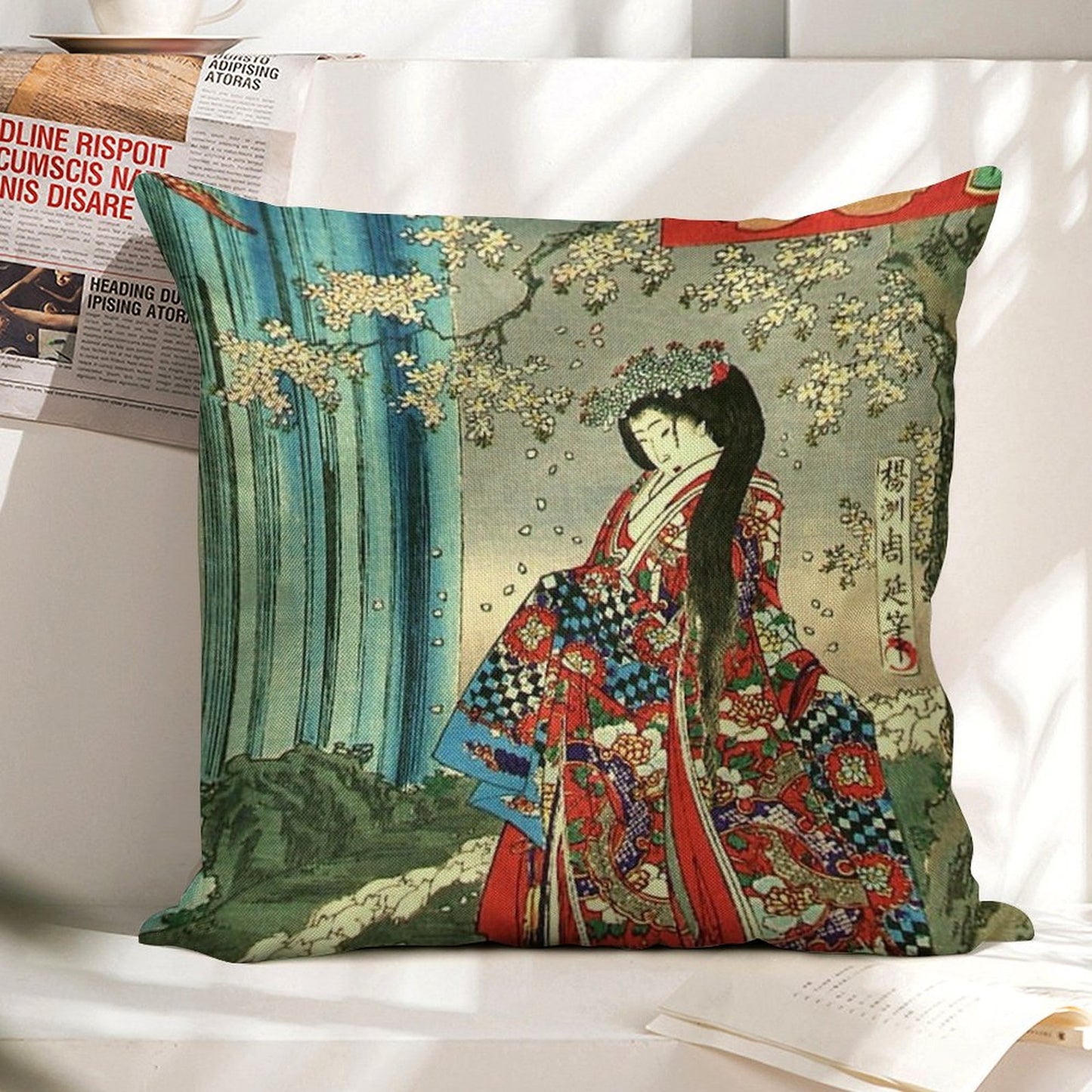 Japanese Classic Geisha Lady - Japan Art Linen Throw Pillow Cover