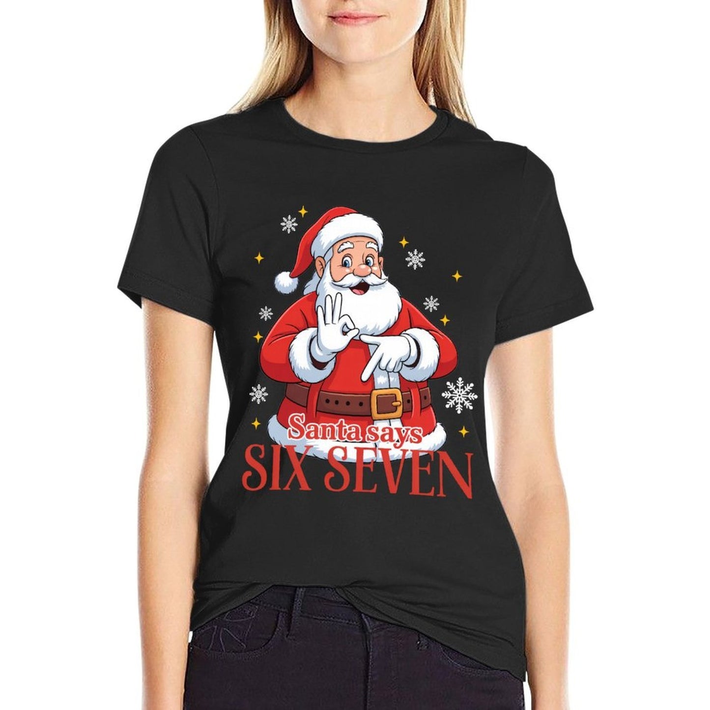 Santa Says Six Seven Meme 67 Christmas Funny Santa Crew Xmas Sweatshirt Comfortable T-Shirt