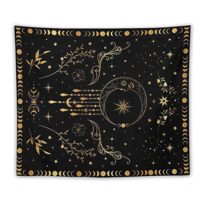 Celestial Crescent Moon with Floral Accents And Moon Phase Tapestry