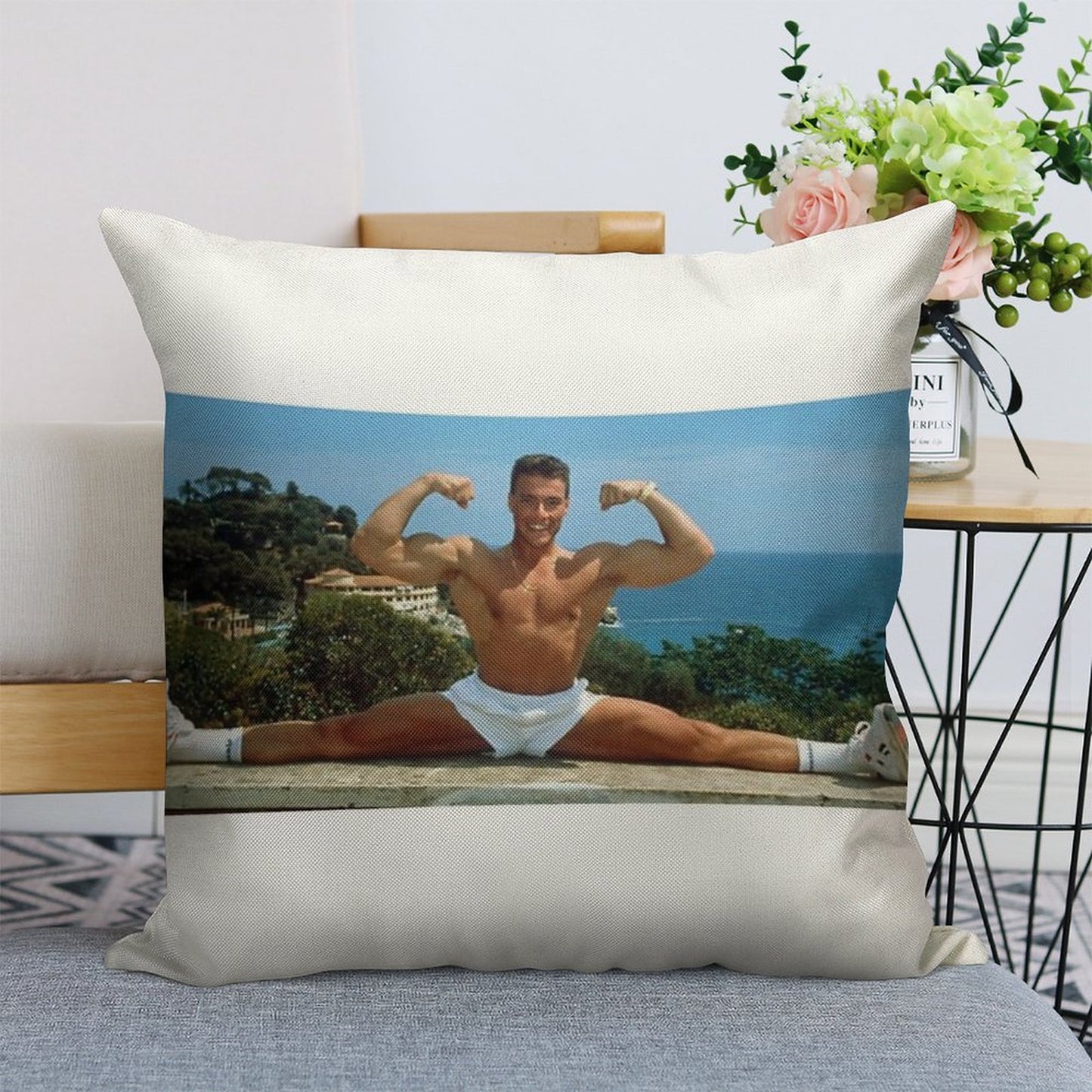 Jean Claude Van Damme Splits Linen Throw Pillow Cover