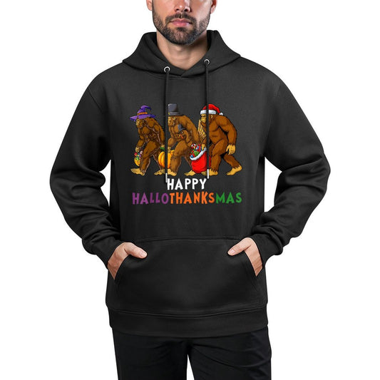 Hallothanksmas Bigfoot Halloween Thanksgiving Christmas Breathable Fabric Hoodie
