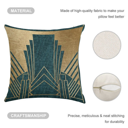 Art Deco Glamour - Teal And Gold Linen Throw Pillow Cover