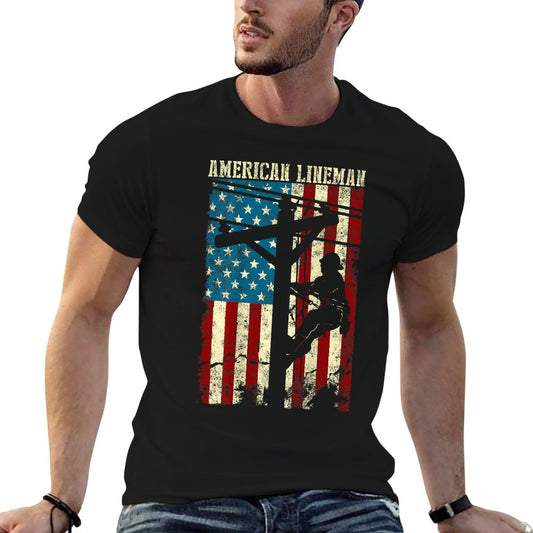 Lineman American Flag Electric Cable Patriotic Lineman T-Shirt