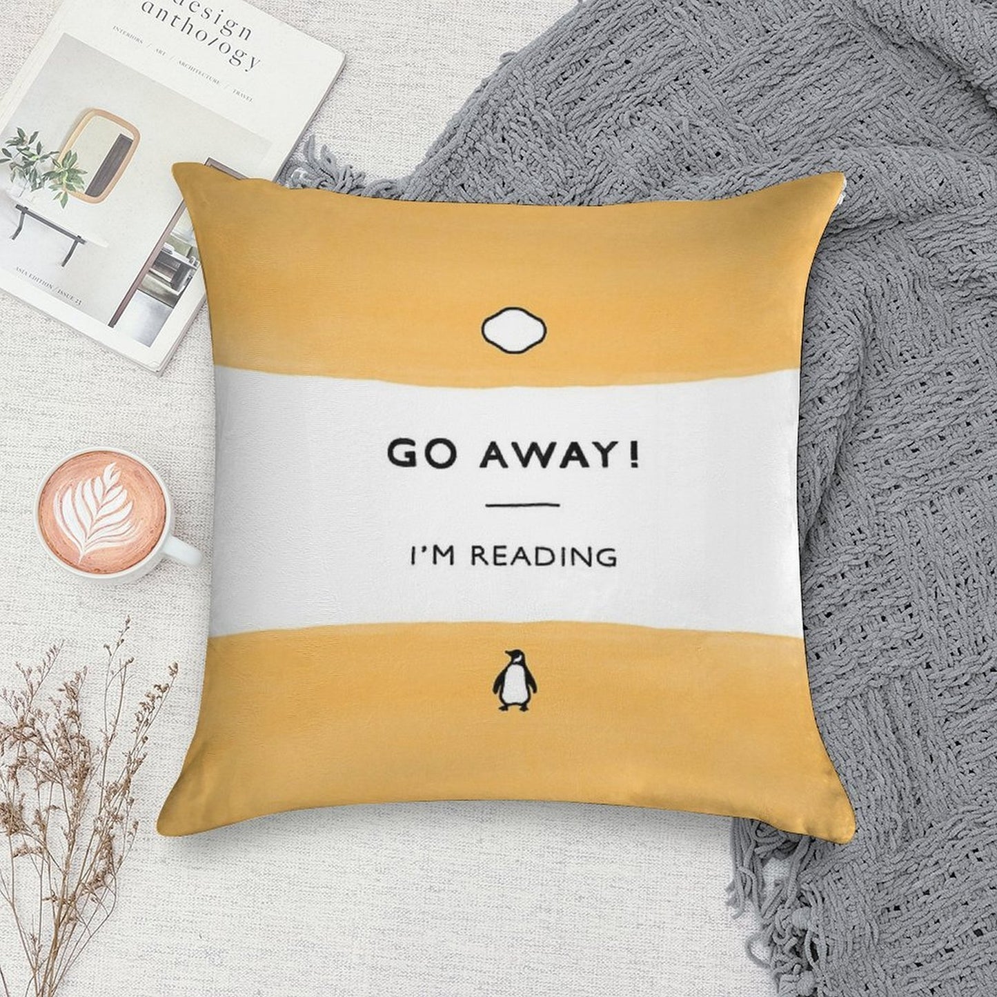 Go Away! I'm Reading - Penguin Classic Book - Book Lover, Book Quote Soft Washable Throw Pillow