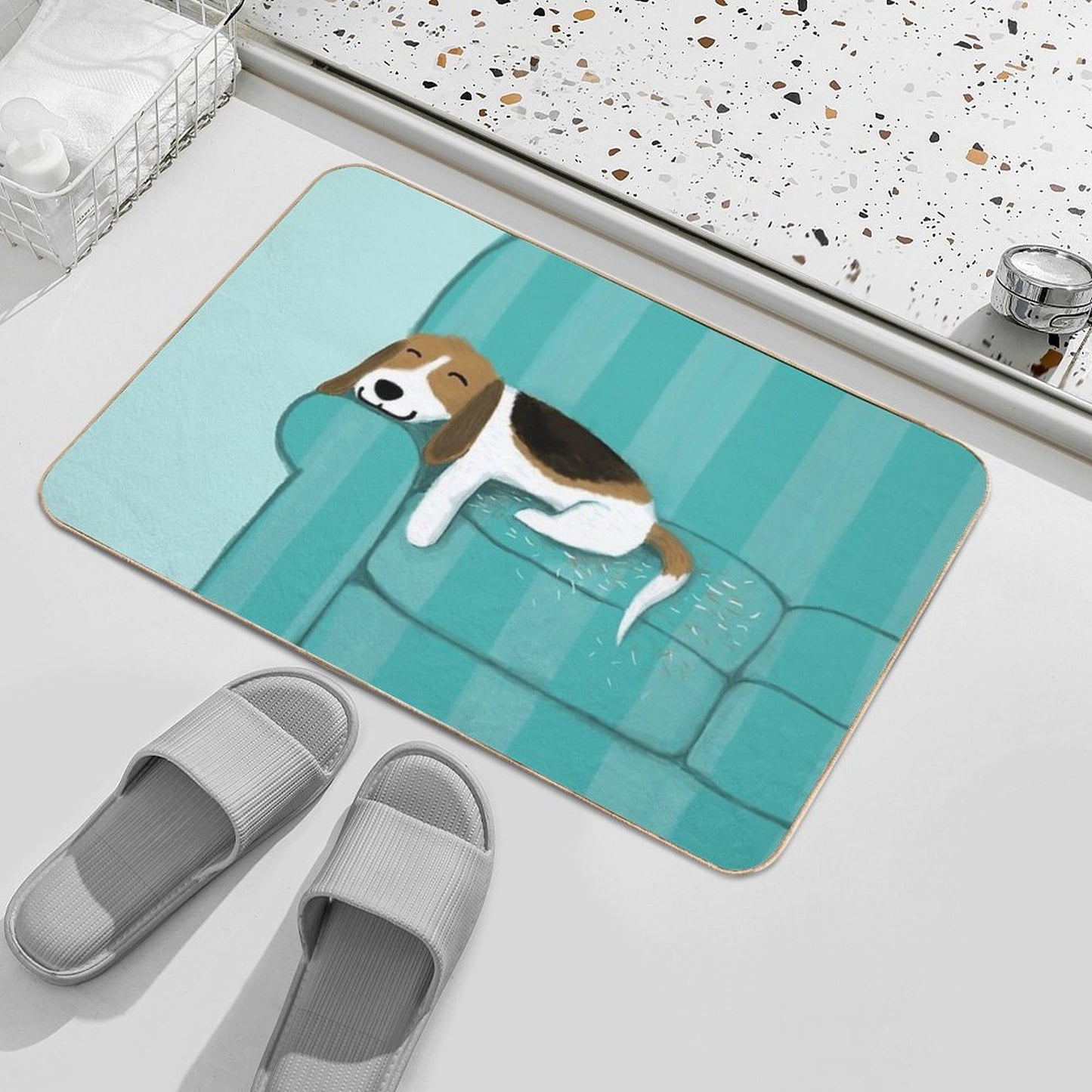 Happy Couch Dog  Cute Beagle Bath Mat