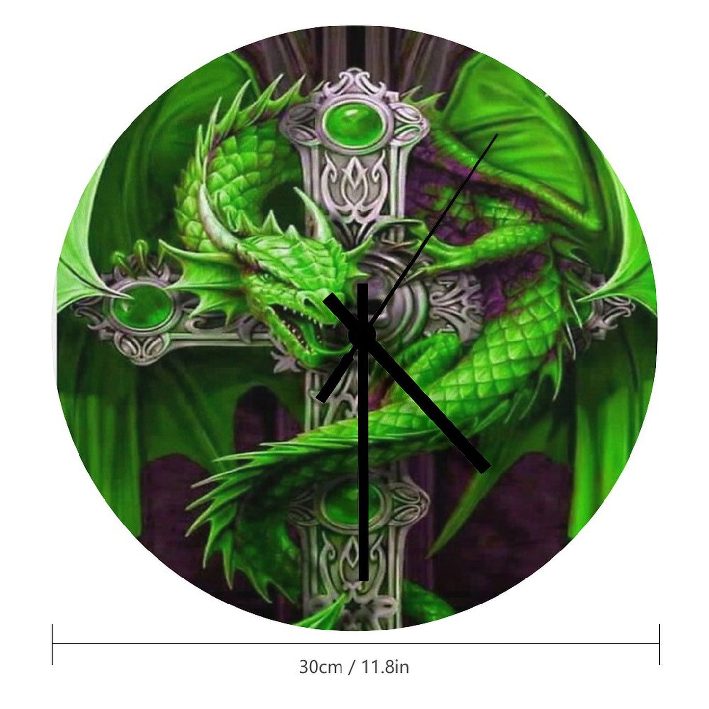 Awesome Neon Green Dragon With Celtic Cross Wall Clock