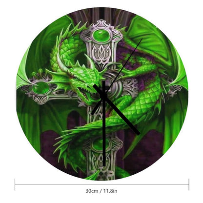 Awesome Neon Green Dragon With Celtic Cross Wall Clock