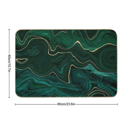 Emerald Green And Gold  Malachite Pattern Bath Mat