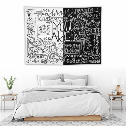 You Are Enough White & Black Tapestry