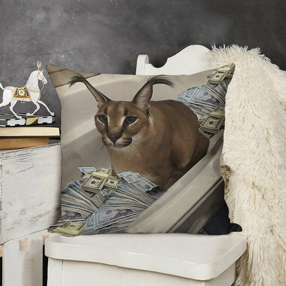 Big Floppa Cash Linen Throw Pillow Cover