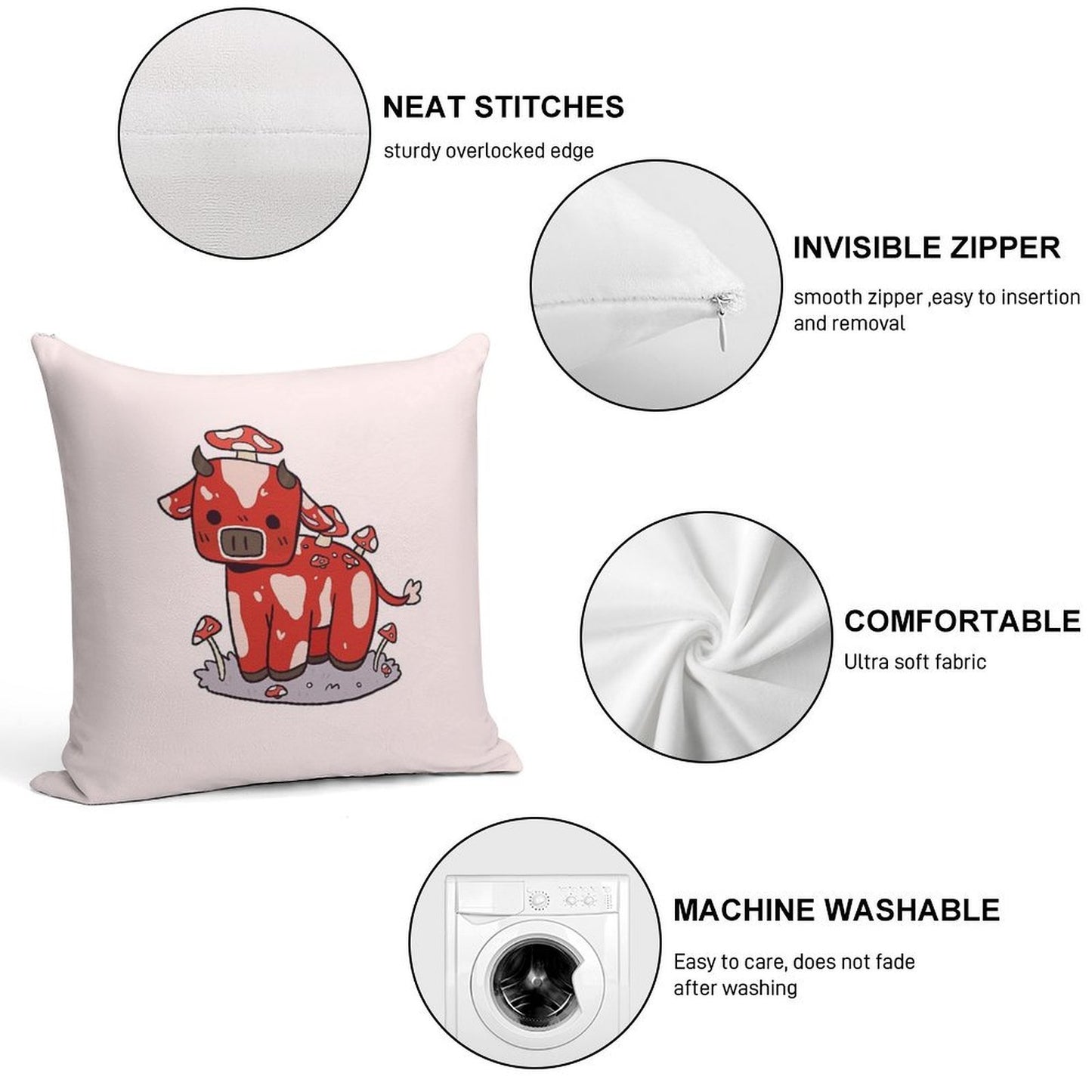 Little Mooshroom Soft Hidden Zipper Throw Pillow