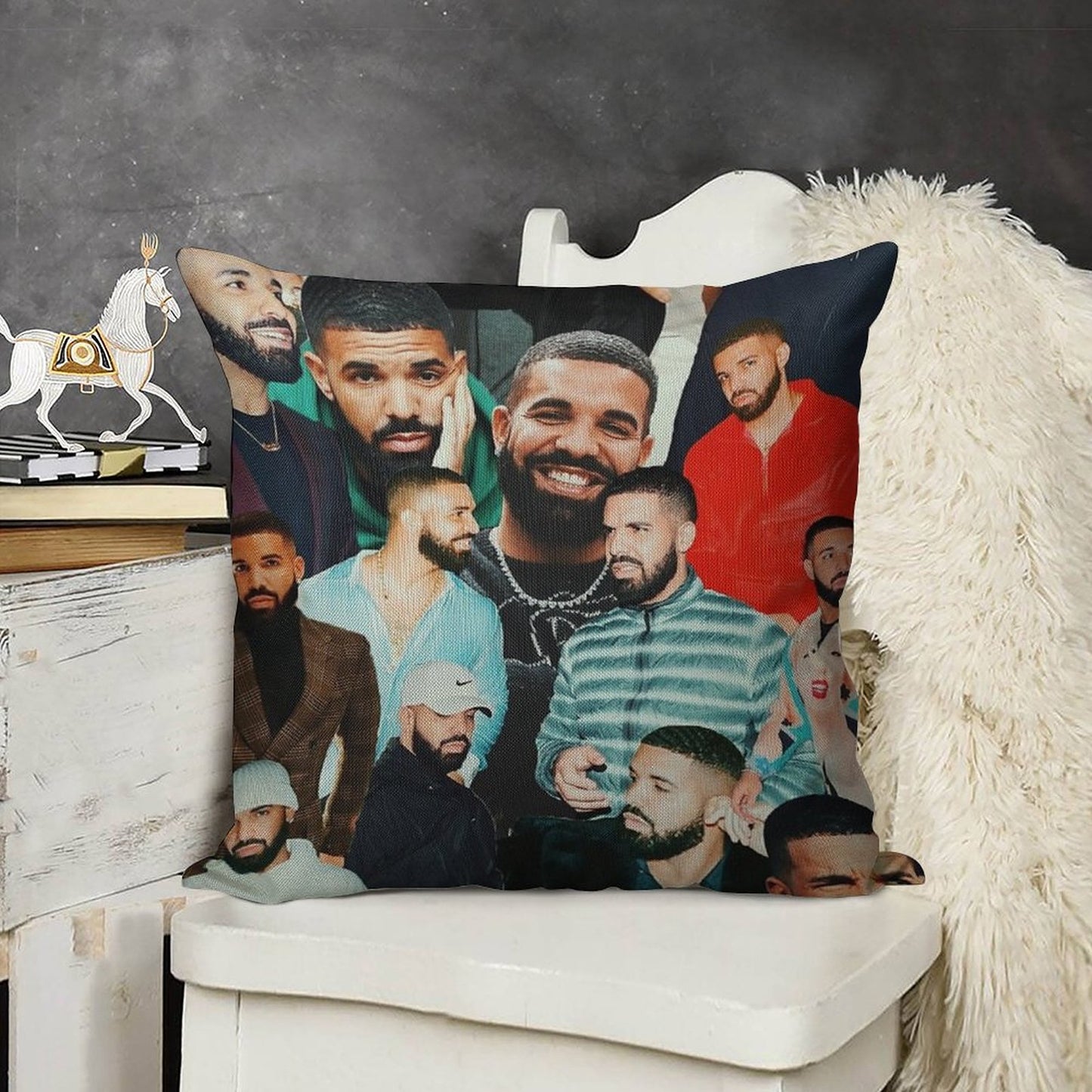 Drake Collage Linen Throw Pillow Cover
