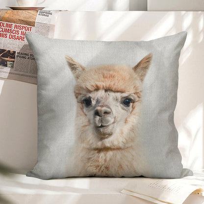 Alpaca - Colorful Linen Throw Pillow Cover