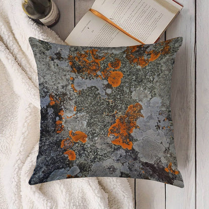 Orange And Grey Lichen Linen Throw Pillow Cover