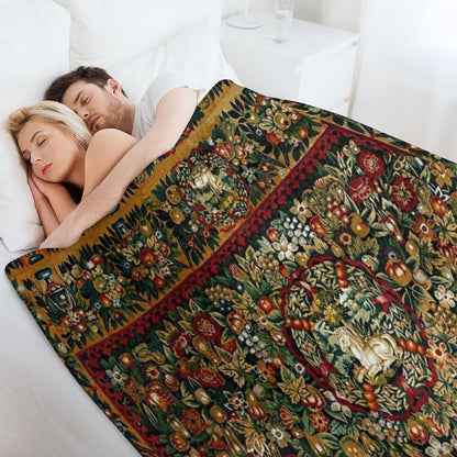 Medieval Unicorn Floral Tapestry Throw Blanket