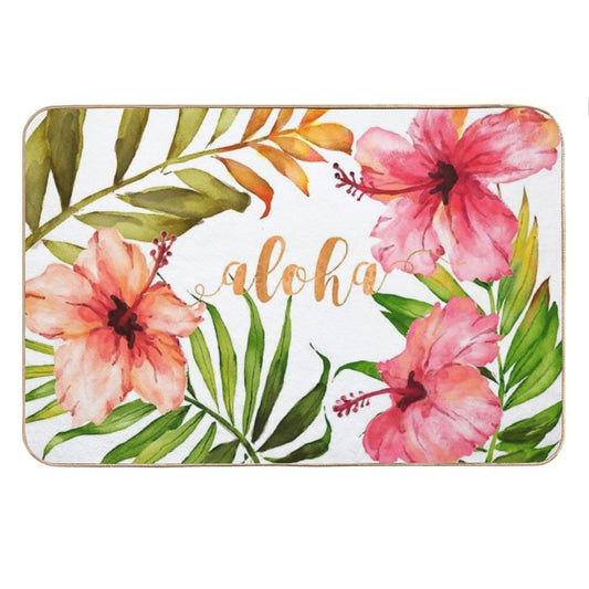 Aloha Tropical Hawaiian Floral Watercolor Bath Mat