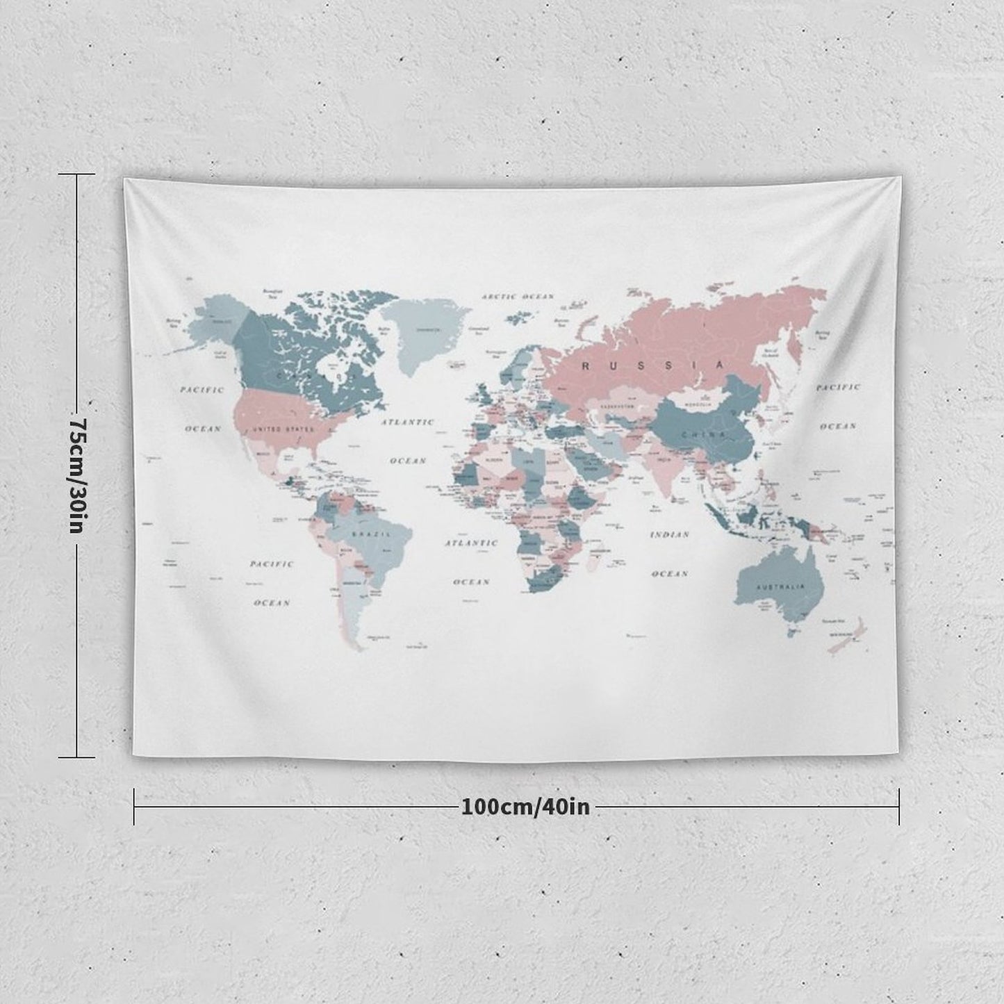 Map of The World in Pink And Blue Tapestry