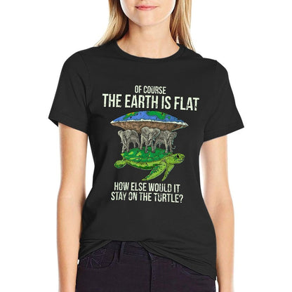 Flat Earth Society T Shirt Turtle Elephants Men Women Gift T-Shirt
