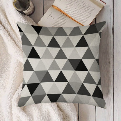 Triangles in Black, Grey And White Linen Throw Pillow Cover