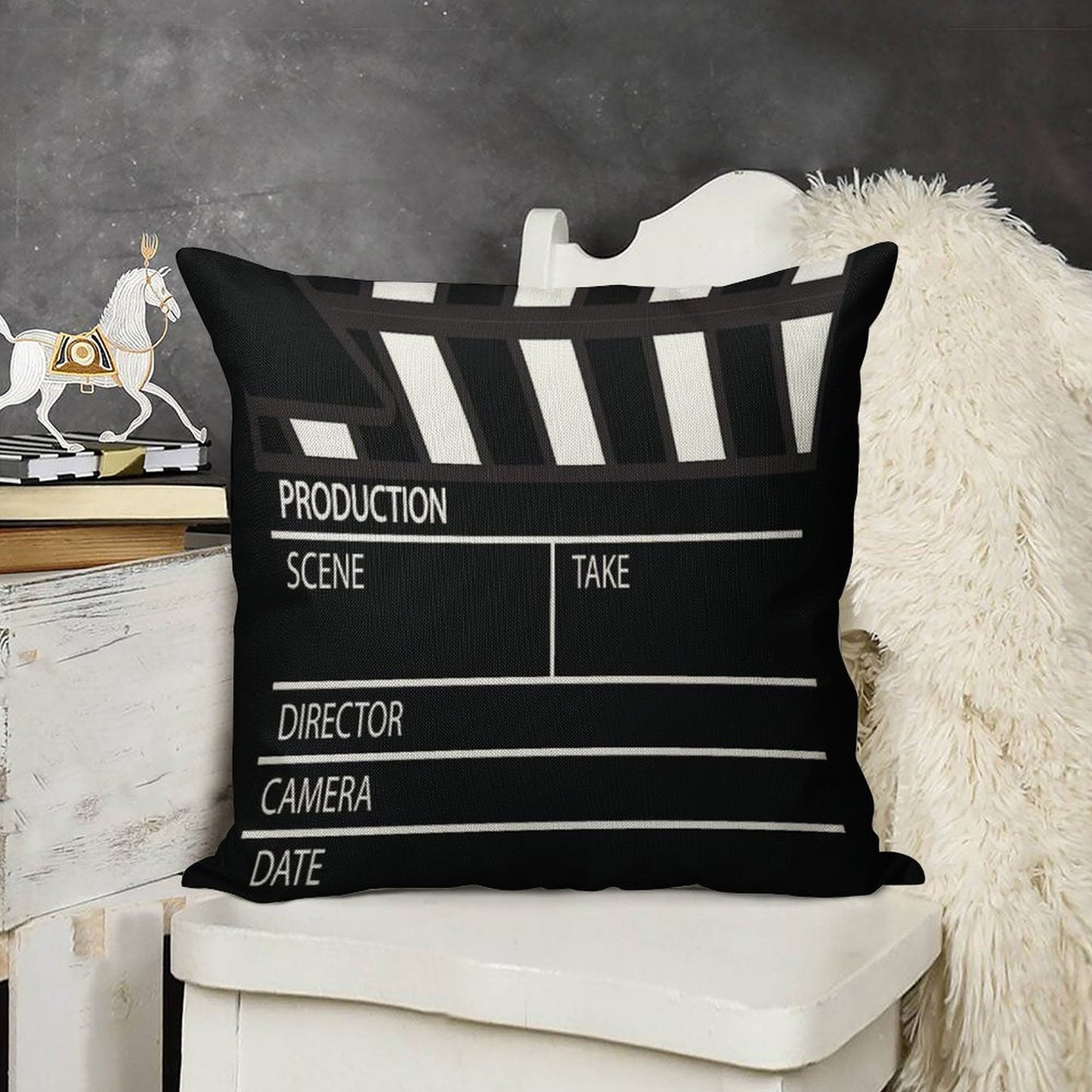 Clapper Board Linen Throw Pillow Cover