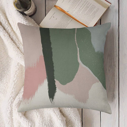 Abstract Art Paint Brush Strokes in Blush Pink & Sage Green Linen Throw Pillow Cover