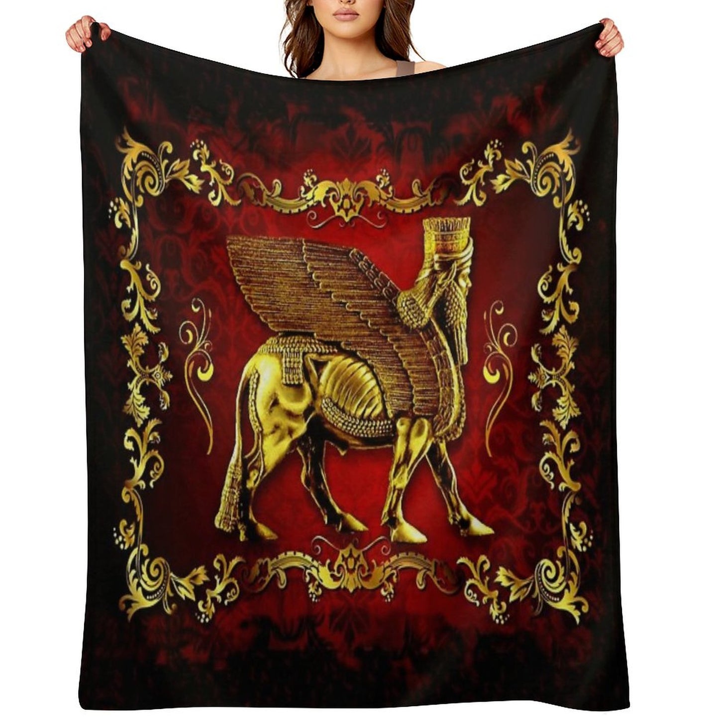 Assyrian LAMASSU ( WInged Bull) Throw Blanket
